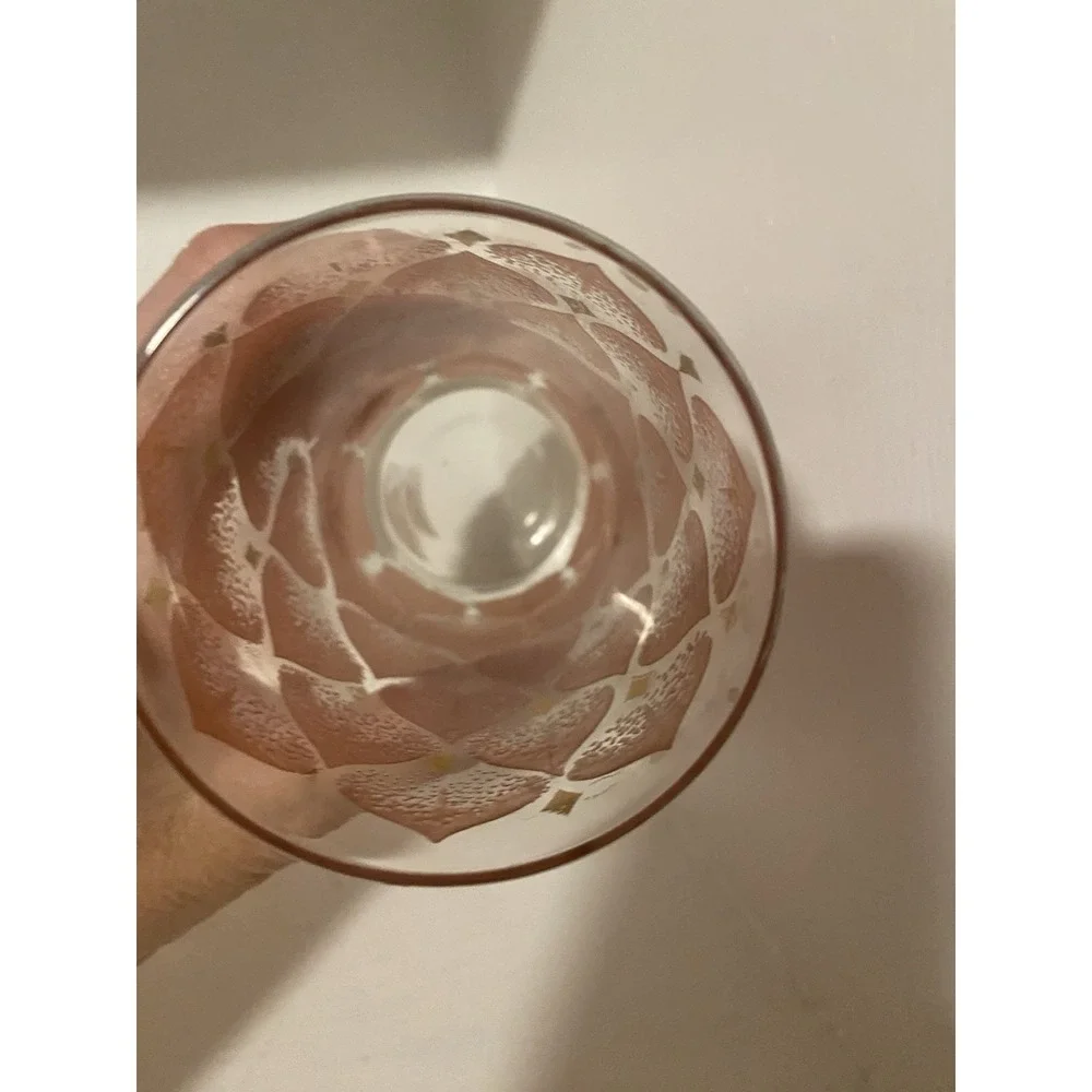 Vintage MCM Fred Press Glass Tumbler Set Of Four Pink And Gold High Ball Glasses